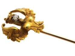 French 18ct Gold & Rose Diamond Griffin Tie Pin -Antique Jewellery Company DSC03931