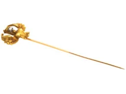 French 18ct Gold & Rose Diamond Griffin Tie Pin -Antique Jewellery Company DSC03933