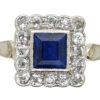 Art Deco 18ct White Gold, Platinum, Sapphire & Diamond Square Ring -Antique Jewellery Company DSC03939