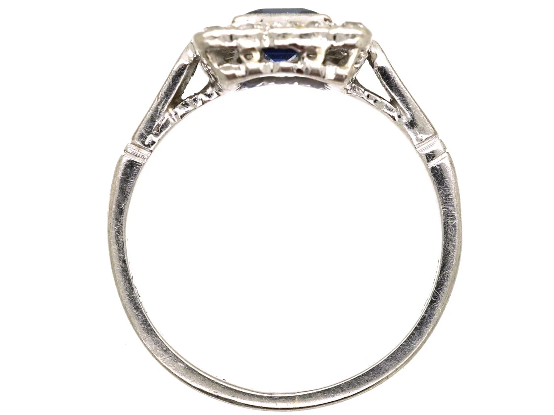 Art Deco 18ct White Gold, Platinum, Sapphire & Diamond Square Ring 8 Art Deco 18ct White Gold, Platinum, Sapphire & Diamond Square Ring - Image 6