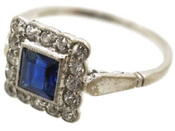 Art Deco 18ct White Gold, Platinum, Sapphire & Diamond Square Ring 17 Art Deco 18ct White Gold, Platinum, Sapphire & Diamond Square Ring -Antique Jewellery Company DSC03947
