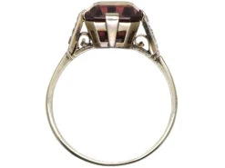 Art Deco 18ct White Gold & Platinum Ring Set With A Garnet With Diamond Set Shoulders -Antique Jewellery Company DSC03956