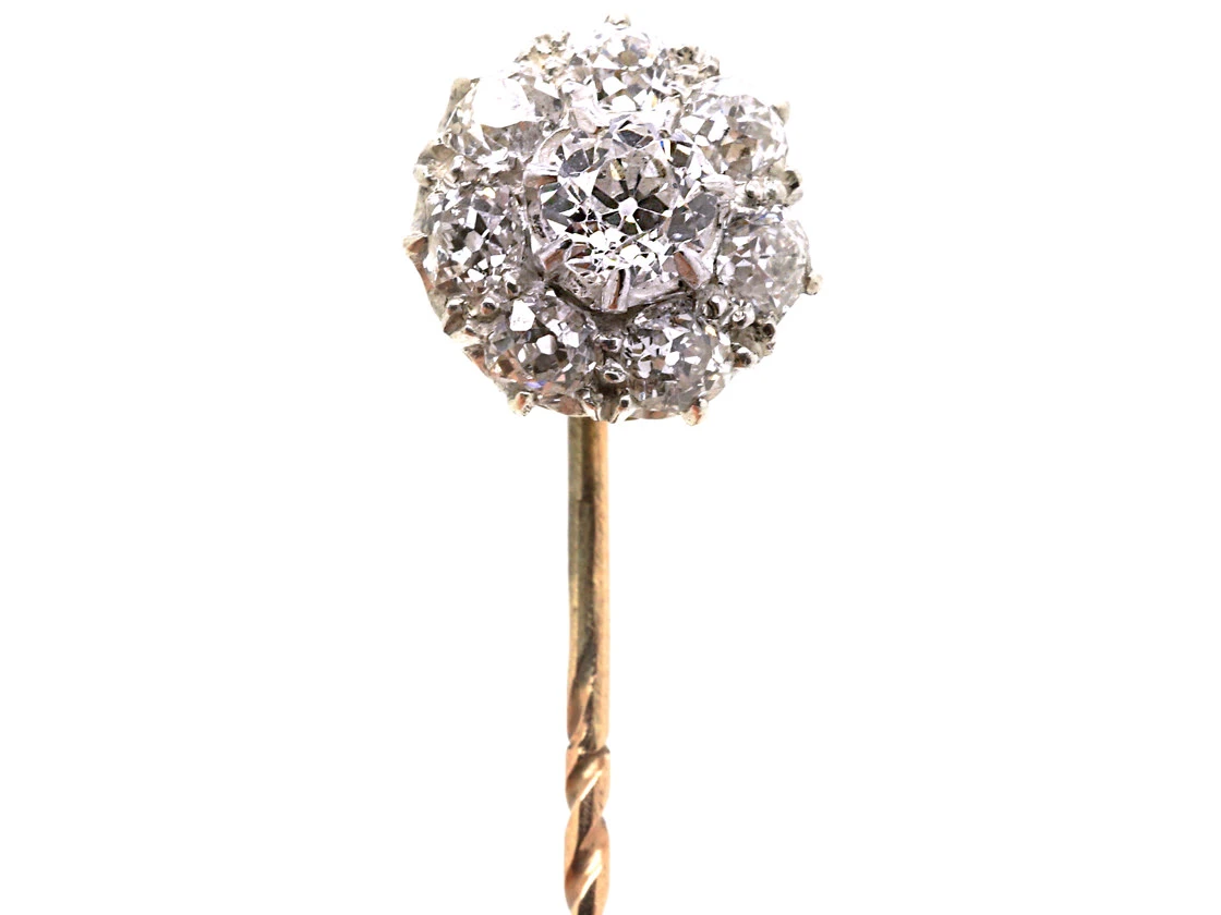 Edwardian Diamond Cluster Tie Pin 3 Edwardian Diamond Cluster Tie Pin