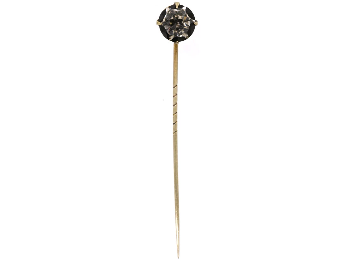 Art Deco Silver, Black Enamel & Paste Tie Pin 4 Art Deco Silver, Black Enamel & Paste Tie Pin - Image 2