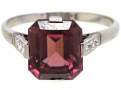 Art Deco 18ct White Gold & Platinum Ring Set With A Garnet With Diamond Set Shoulders -Antique Jewellery Company DSC03984 1