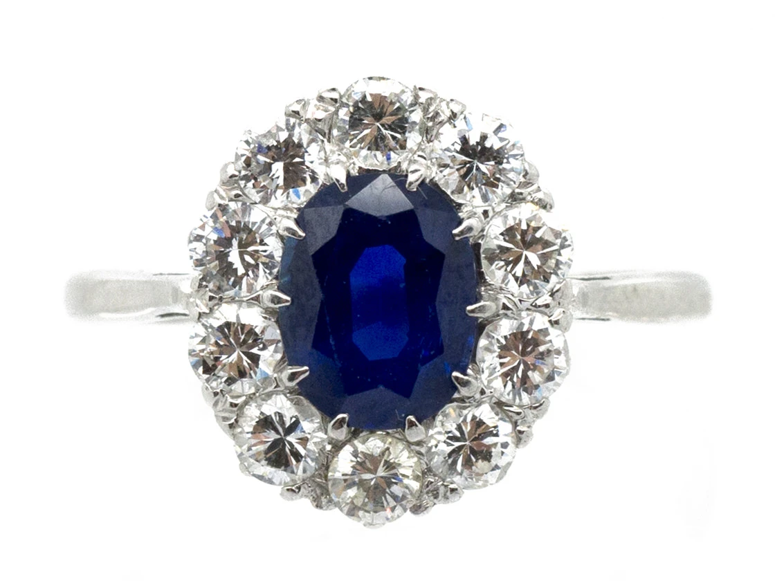 Platinum Sapphire & Diamond Cluster Ring 3 Platinum Sapphire & Diamond Cluster Ring