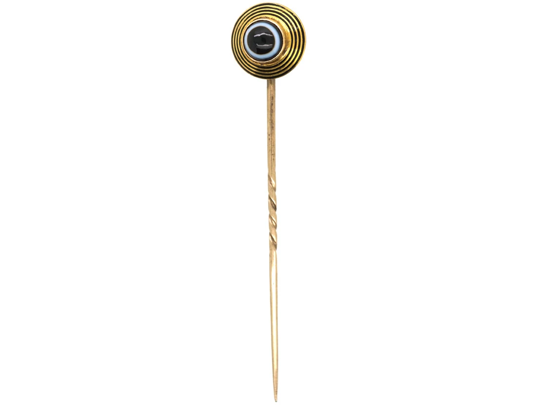Victorian 18ct Gold, Black Enamel & Banded Onyx Tie Pin 4 Victorian 18ct Gold, Black Enamel & Banded Onyx Tie Pin - Image 2