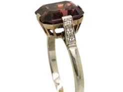 Art Deco 18ct White Gold & Platinum Ring Set With A Garnet With Diamond Set Shoulders -Antique Jewellery Company DSC03992