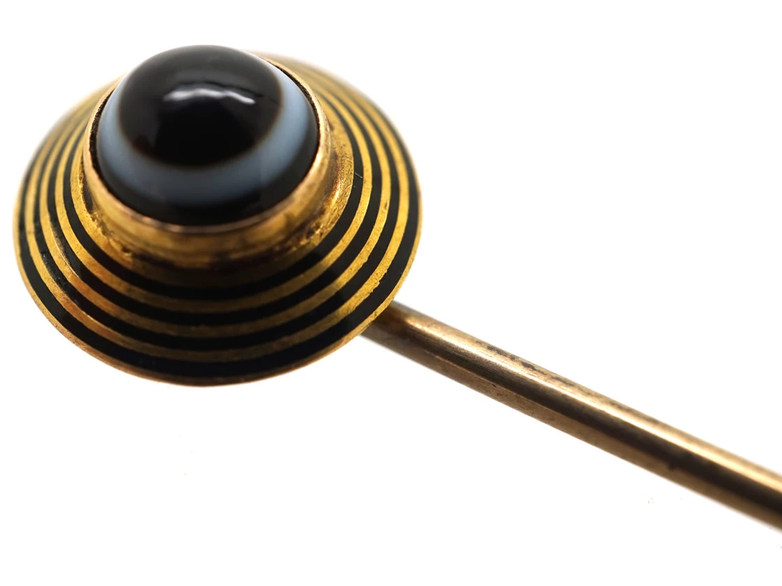 Victorian 18ct Gold, Black Enamel & Banded Onyx Tie Pin 7 Victorian 18ct Gold, Black Enamel & Banded Onyx Tie Pin - Image 5