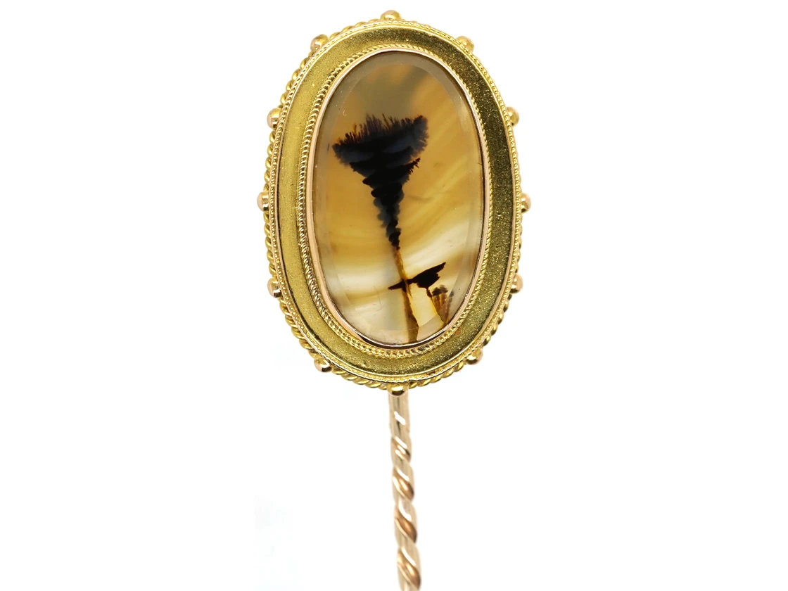 Victorian 18ct Gold & Dendritic Agate Tie Pin 3 Victorian 18ct Gold & Dendritic Agate Tie Pin