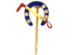 Edwardian 18ct Gold, Diamond & Enamel Horseshoe & Whip Tie Pin
