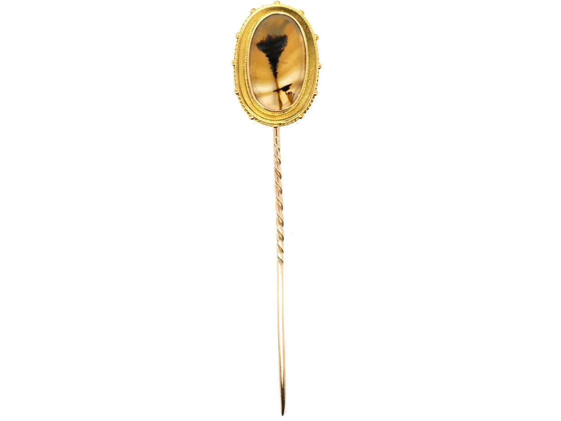 Victorian 18ct Gold & Dendritic Agate Tie Pin 4 Victorian 18ct Gold & Dendritic Agate Tie Pin - Image 2