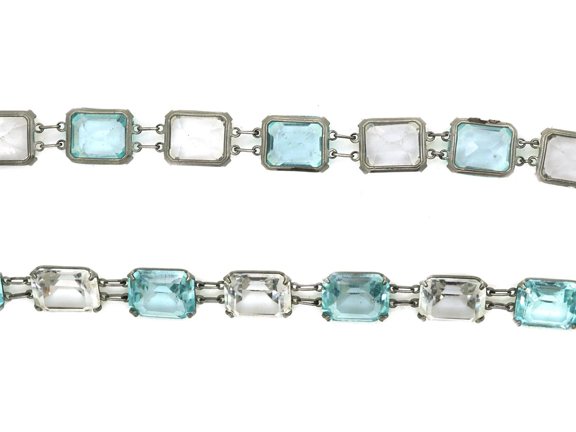 Art Deco Long Silver Chain Set With Blue & White Paste 4 Art Deco Long Silver Chain Set With Blue & White Paste - Image 2