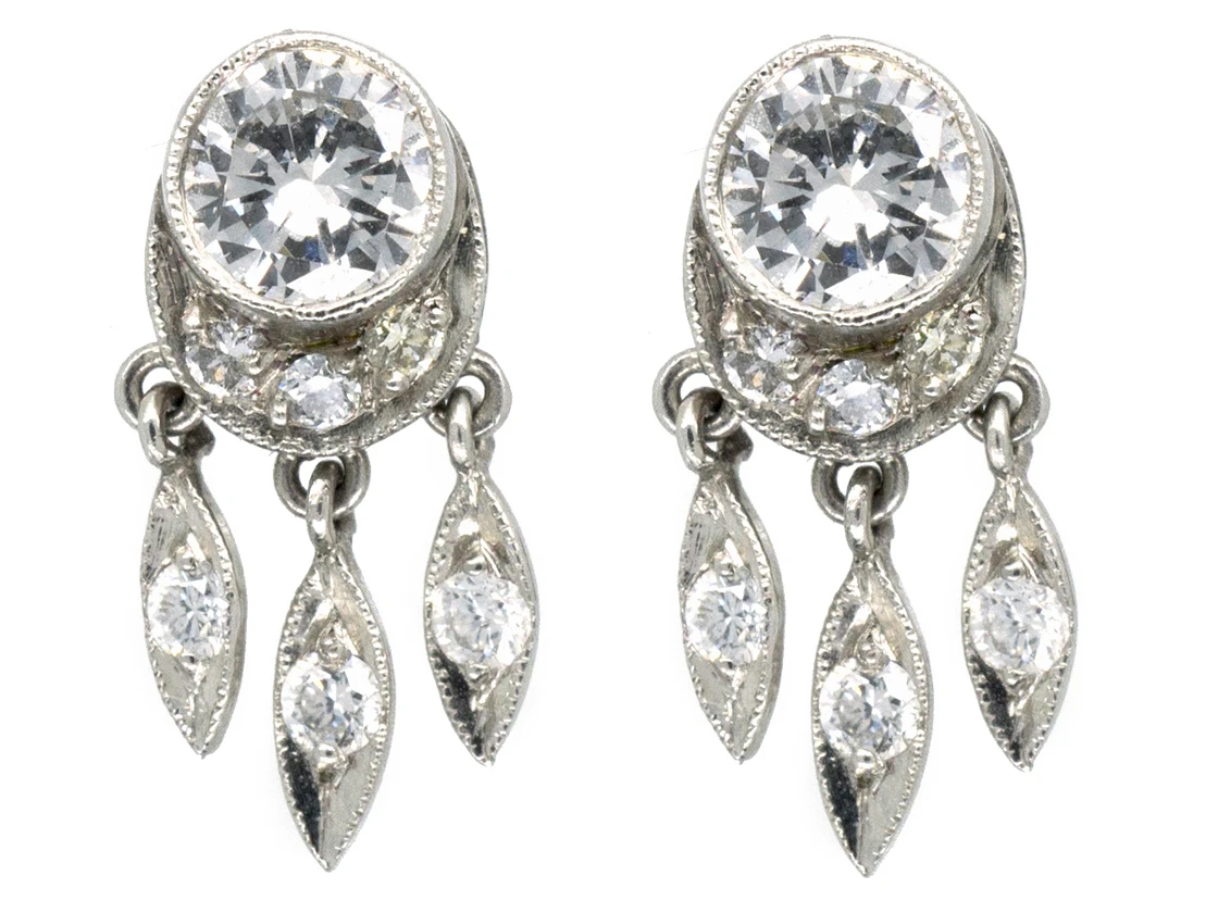 Edwardian Diamond Stud Fringe Earrings 3 Edwardian Diamond Stud Fringe Earrings