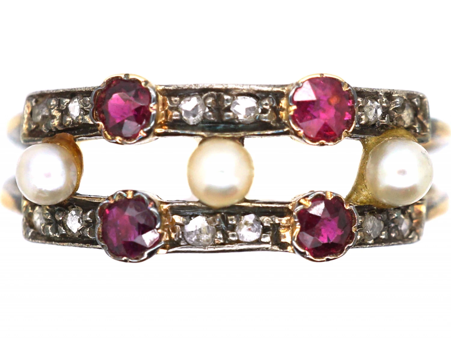 Early 20th Century Ruby, Natural Pearls & Rose Diamond Ring 3 Early 20th Century Ruby, Natural Pearls & Rose Diamond Ring