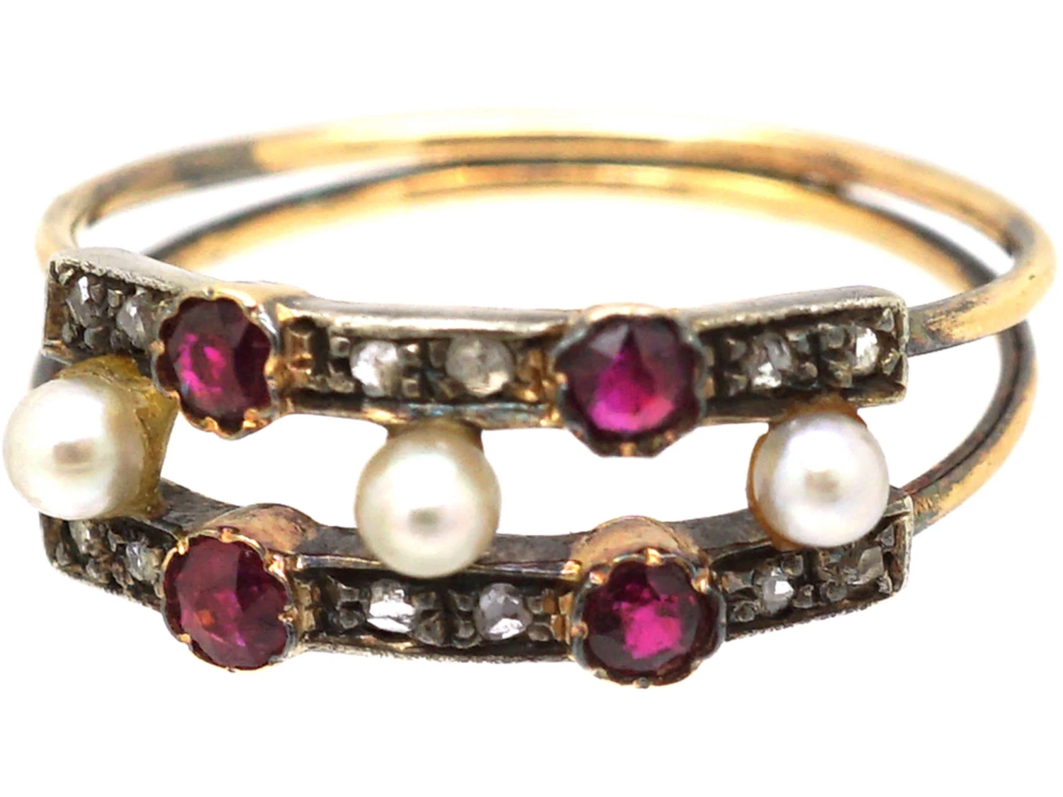Early 20th Century Ruby, Natural Pearls & Rose Diamond Ring 8 Early 20th Century Ruby, Natural Pearls & Rose Diamond Ring - Image 6