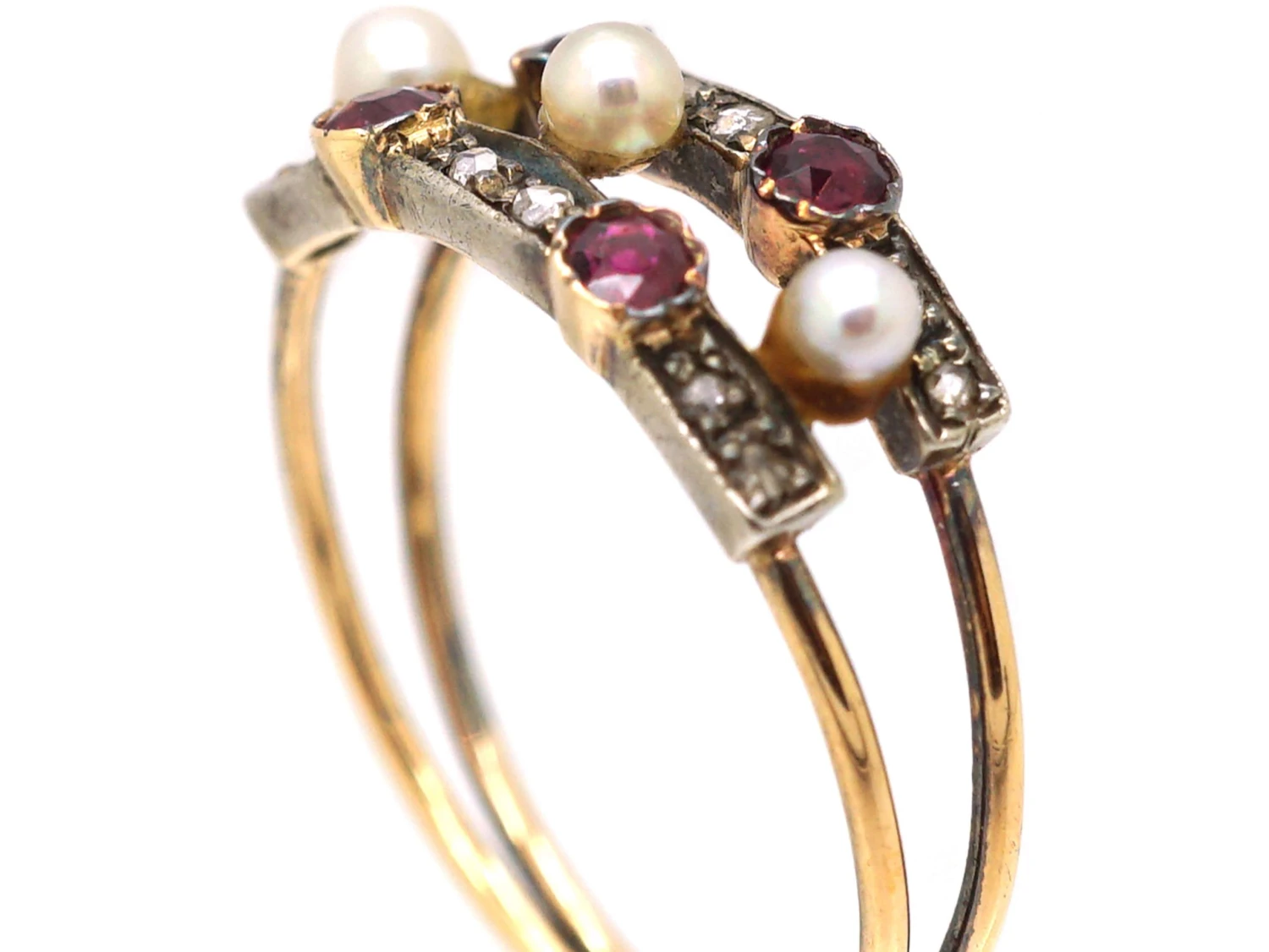 Early 20th Century Ruby, Natural Pearls & Rose Diamond Ring 4 Early 20th Century Ruby, Natural Pearls & Rose Diamond Ring - Image 2