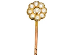 Edwardian 15ct Gold & Natural Split Pearl Cluster Tie Pin