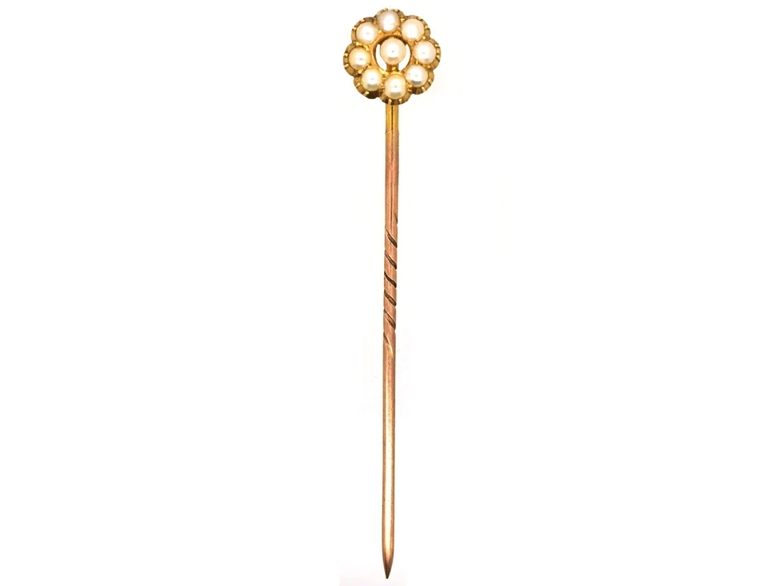 Edwardian 15ct Gold & Natural Split Pearl Cluster Tie Pin 4 Edwardian 15ct Gold & Natural Split Pearl Cluster Tie Pin - Image 2
