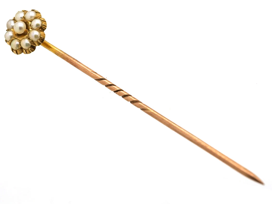 Edwardian 15ct Gold & Natural Split Pearl Cluster Tie Pin 5 Edwardian 15ct Gold & Natural Split Pearl Cluster Tie Pin - Image 3