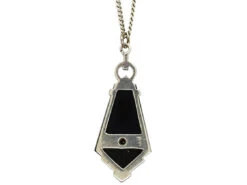 Art Deco Onyx & Diamond Pendant On Silver Chain -Antique Jewellery Company DSC04132