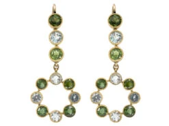 Edwardian 18ct Gold Peridot & Aquamarine Drop Earrings