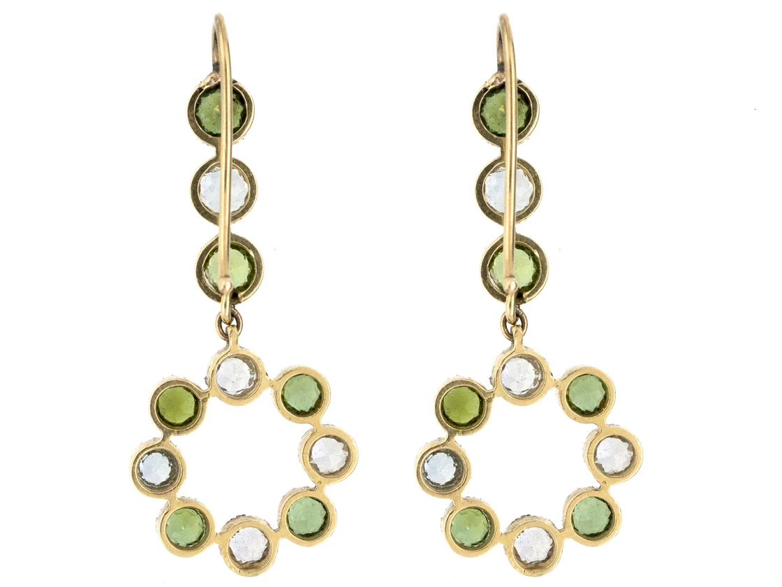 Edwardian 18ct Gold Peridot & Aquamarine Drop Earrings 4 Edwardian 18ct Gold Peridot & Aquamarine Drop Earrings - Image 2