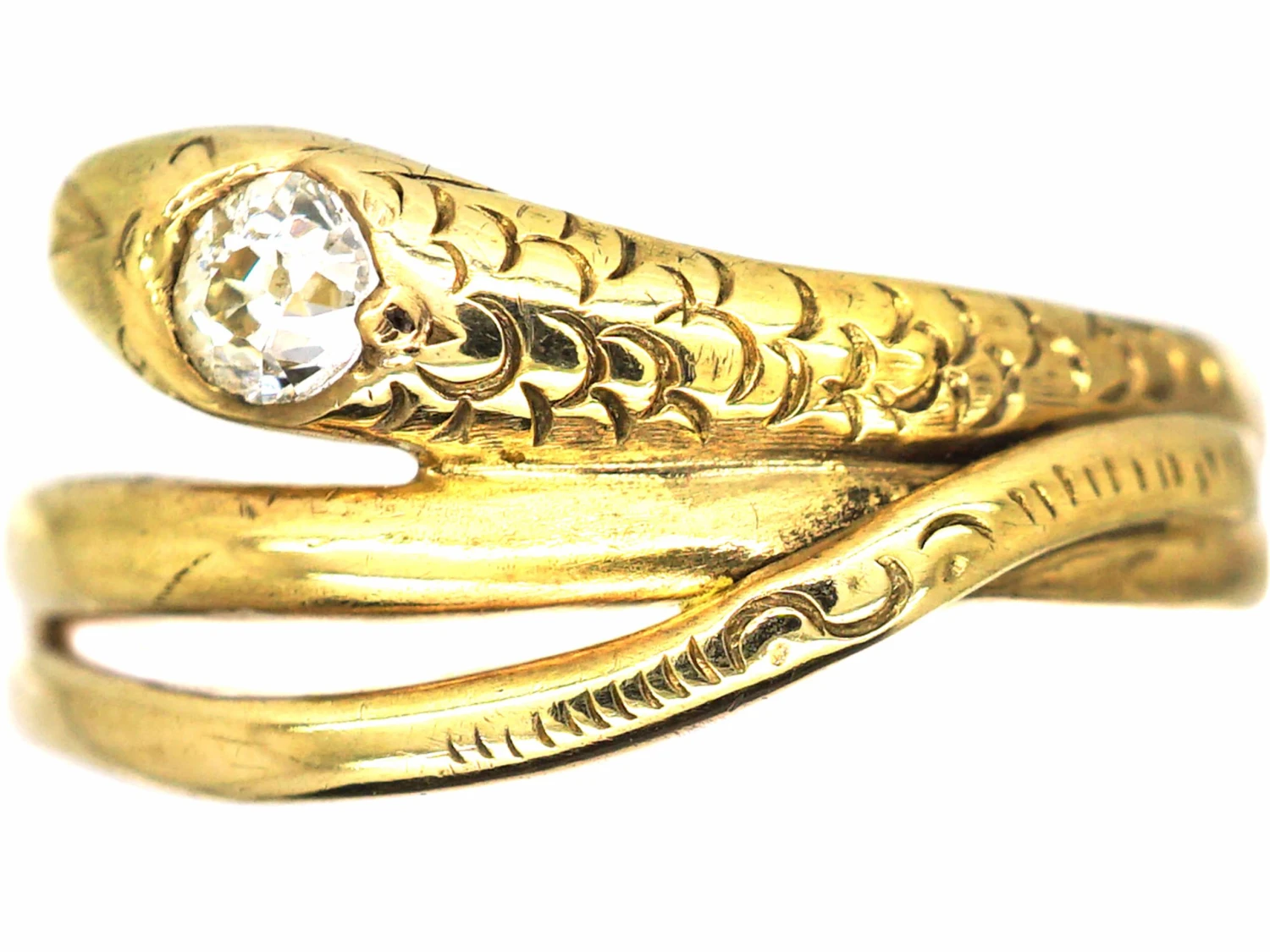 Early 20th Century 14ct Gold Snake Ring Set With A Diamond 3 Early 20th Century 14ct Gold Snake Ring Set With A Diamond