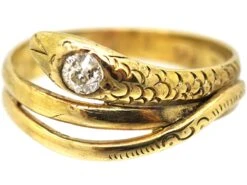 Early 20th Century 14ct Gold Snake Ring Set With A Diamond 15 Early 20th Century 14ct Gold Snake Ring Set With A Diamond -Antique Jewellery Company DSC04195 scaled 1