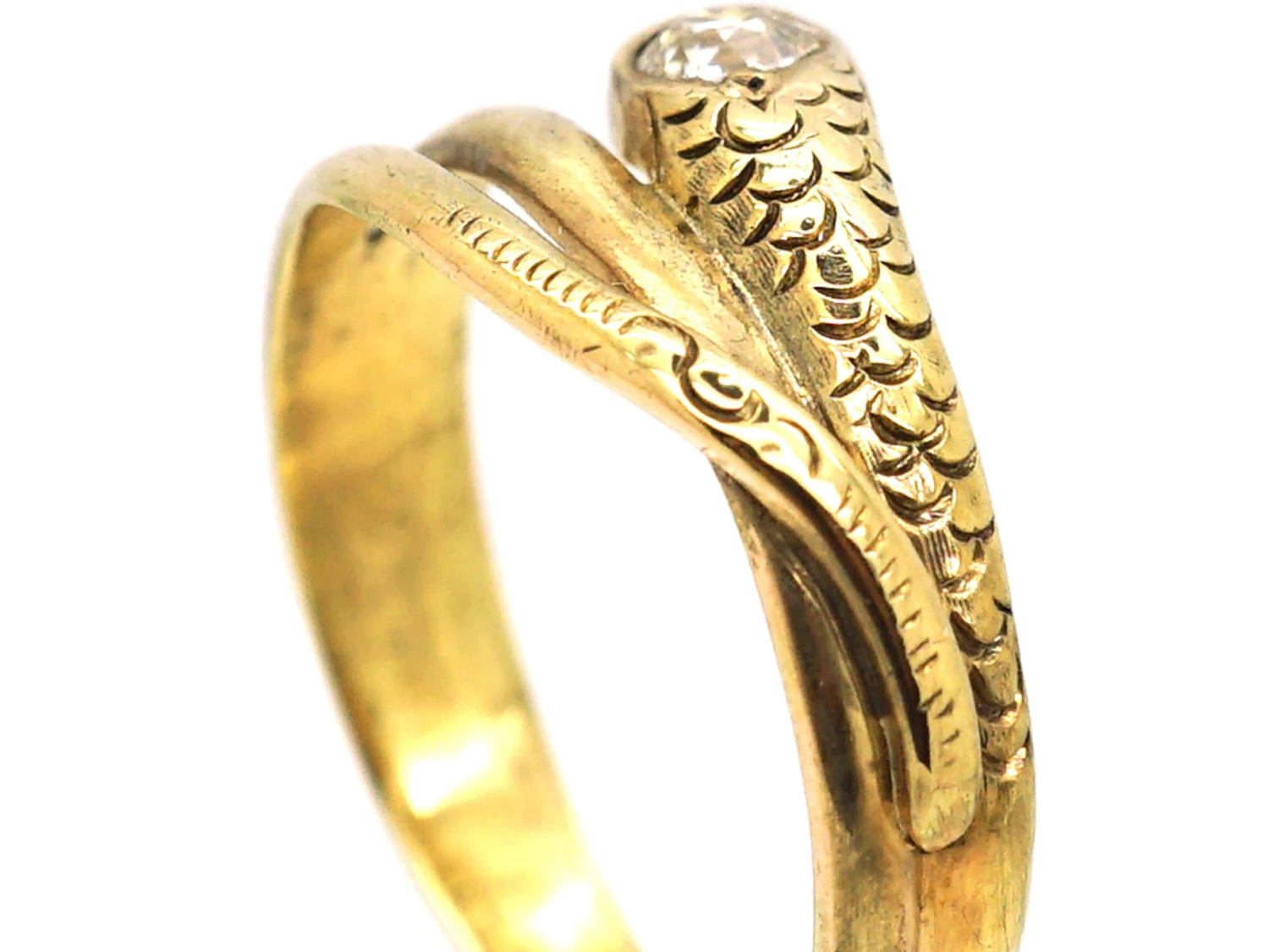 Early 20th Century 14ct Gold Snake Ring Set With A Diamond 4 Early 20th Century 14ct Gold Snake Ring Set With A Diamond - Image 2