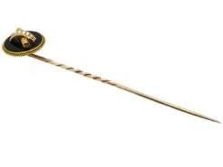 Victorian 18ct Gold Onyx & Natural Split Pearl Tie Pin 8 Victorian 18ct Gold Onyx & Natural Split Pearl Tie Pin -Antique Jewellery Company DSC04219