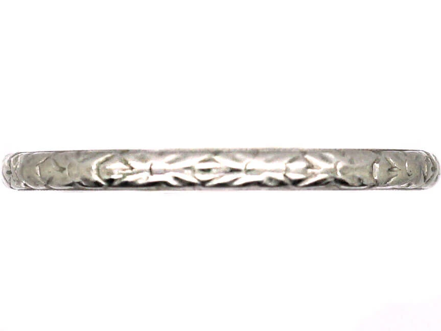 Edwardian Platinum Wedding Ring With Laurel Leaf Motif 3 Edwardian Platinum Wedding Ring With Laurel Leaf Motif