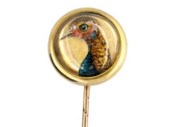 Victorian 18ct Gold Rock Crystal Reverse Intaglio Tie Pin Of A Pheasant