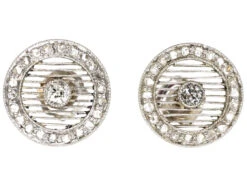 Art Deco Platinum & Rose Diamond & Transition Cut Diamond Round Earrings