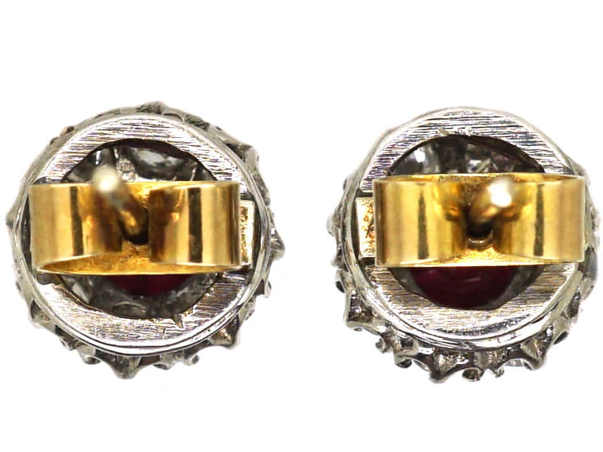 Mid 20th Century 18ct White Gold, Ruby & Diamond Cluster Earrings 4 Mid 20th Century 18ct White Gold, Ruby & Diamond Cluster Earrings - Image 2