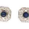 Art Deco Platinum, Cabochon Sapphire & Diamond Octagonal Earrings -Antique Jewellery Company DSC04247