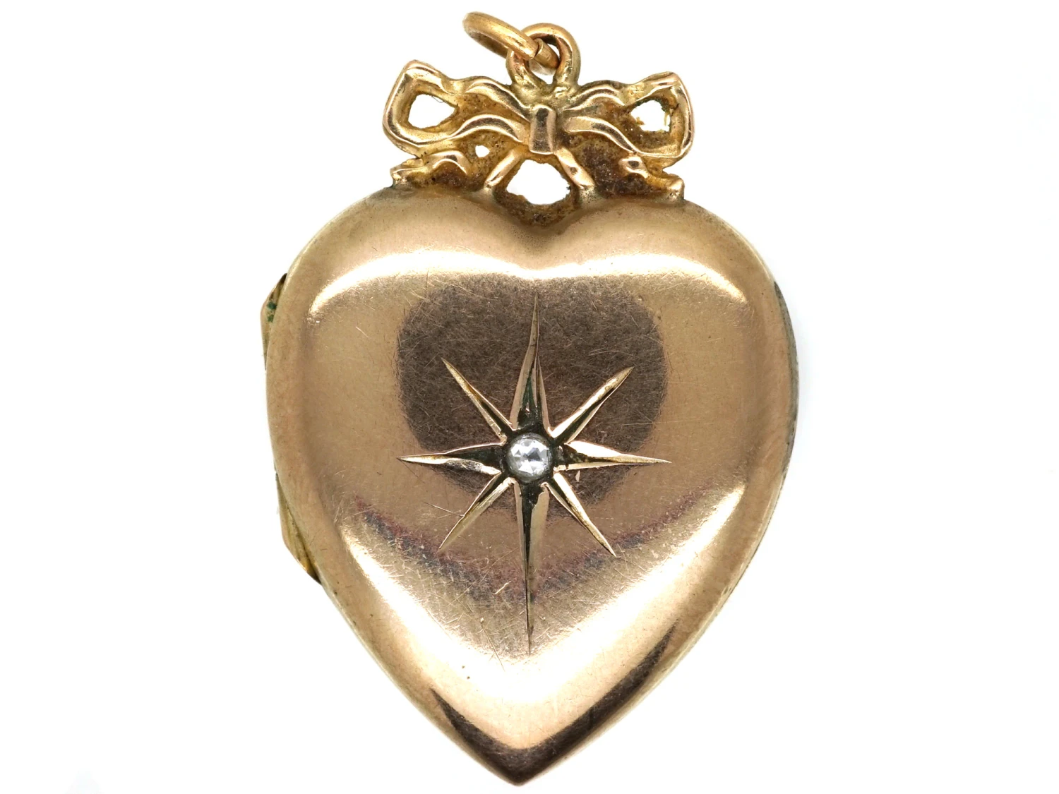 Edwardian 9ct Gold Heart Locket Set With A Rose Diamond 3 Edwardian 9ct Gold Heart Locket Set With A Rose Diamond