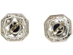 Art Deco Platinum, Cabochon Sapphire & Diamond Octagonal Earrings 9 Art Deco Platinum, Cabochon Sapphire & Diamond Octagonal Earrings -Antique Jewellery Company DSC04249 1