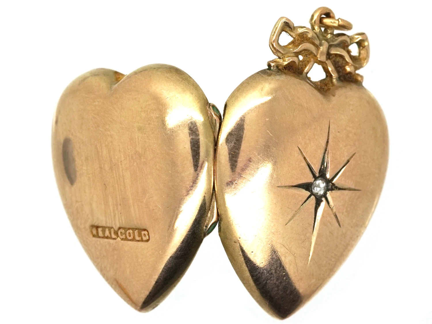 Edwardian 9ct Gold Heart Locket Set With A Rose Diamond 4 Edwardian 9ct Gold Heart Locket Set With A Rose Diamond - Image 2