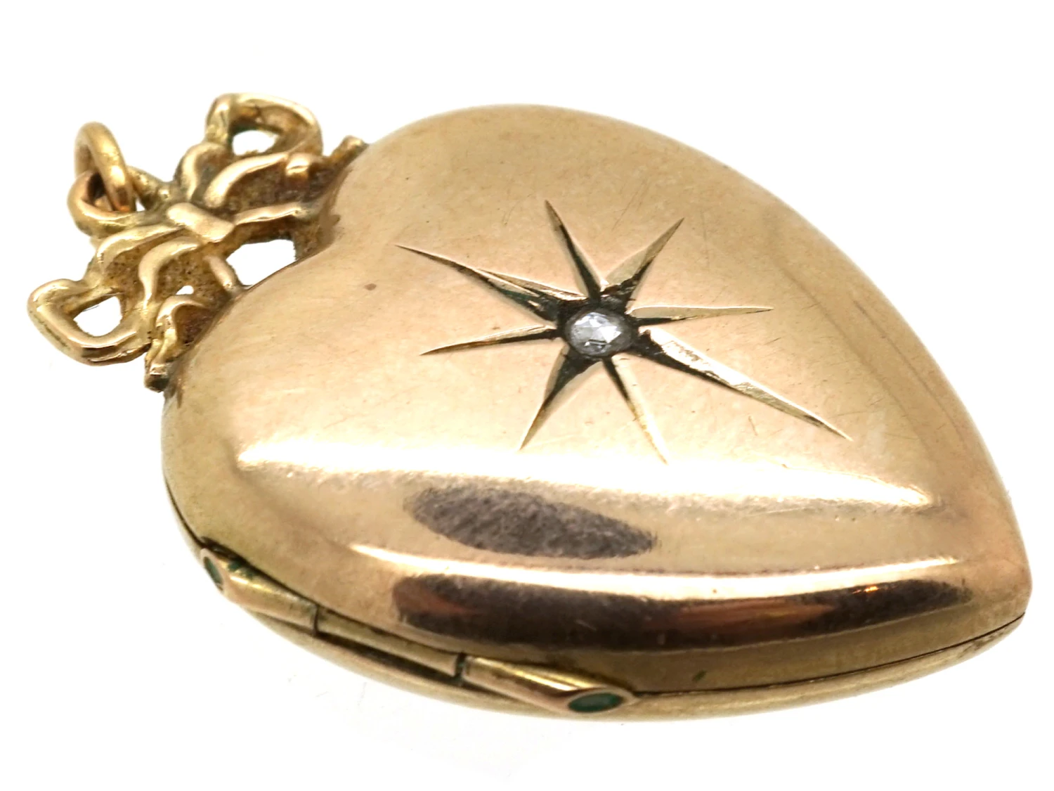 Edwardian 9ct Gold Heart Locket Set With A Rose Diamond 6 Edwardian 9ct Gold Heart Locket Set With A Rose Diamond - Image 4