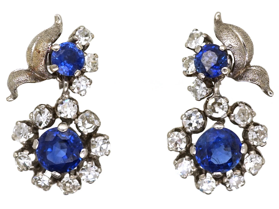 Sapphire & Diamond Drop Cluster Earrings 3 Sapphire & Diamond Drop Cluster Earrings