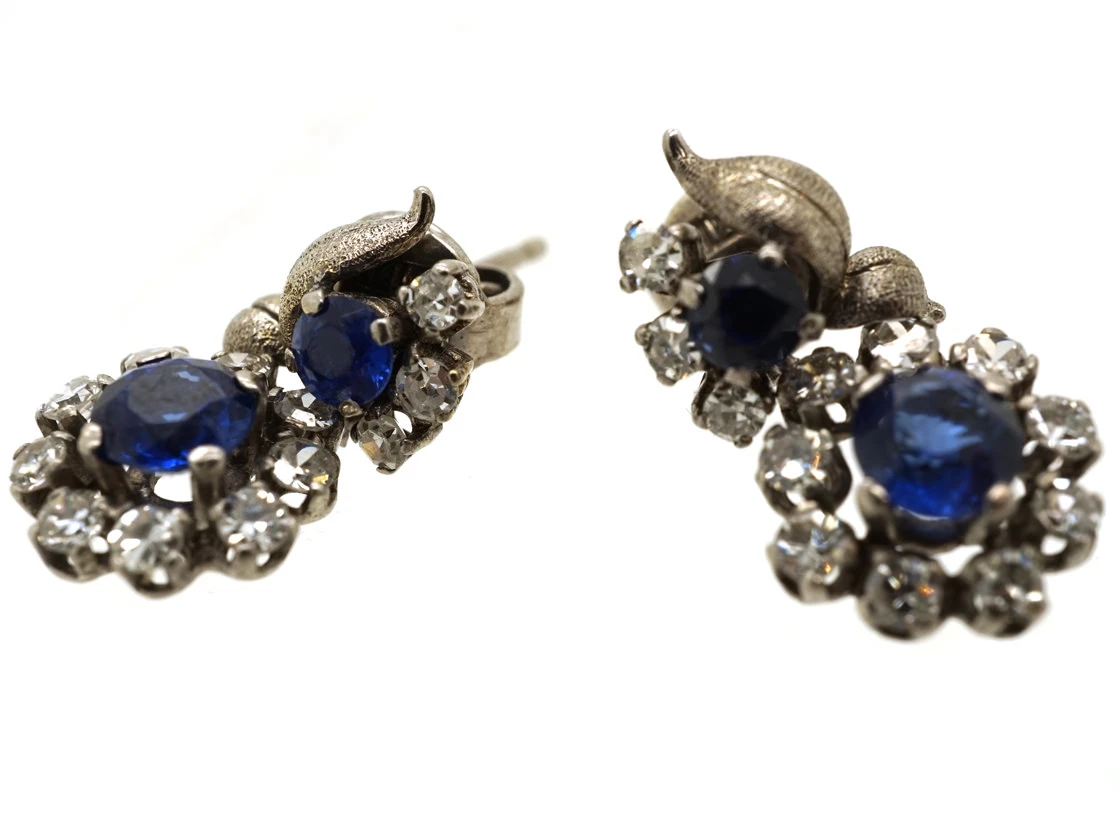 Sapphire & Diamond Drop Cluster Earrings 4 Sapphire & Diamond Drop Cluster Earrings - Image 2