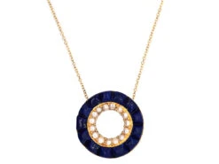 18ct Gold Lapis & Pearl Round Pendant On Chain