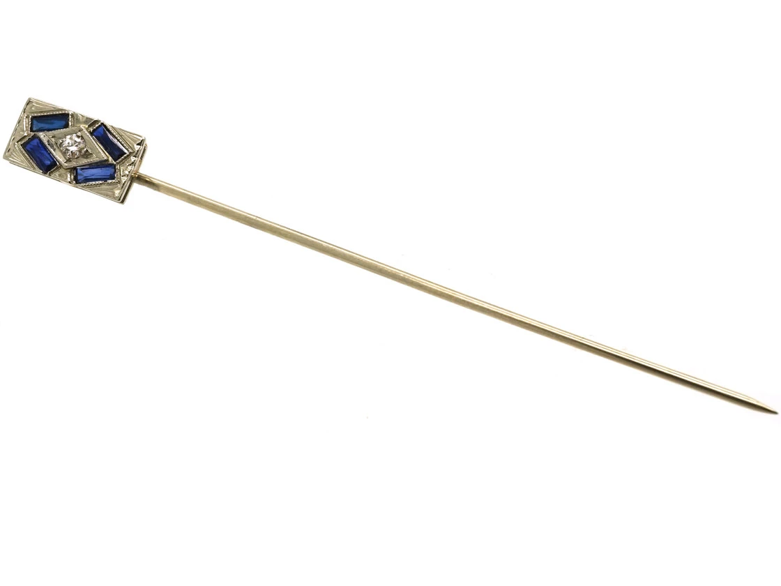 Art Deco Sapphire & Diamond Rectangular Tie Pin 5 Art Deco Sapphire & Diamond Rectangular Tie Pin - Image 3