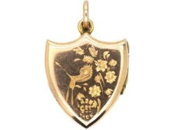 Edwardian 9ct Back & Front Shield Shaped Locket With Swallow Motif -Antique Jewellery Company DSC04407