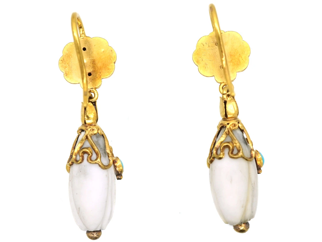 Regency 15ct Gold, White Coral & Turquoise Earrings 7 Regency 15ct Gold, White Coral & Turquoise Earrings - Image 5