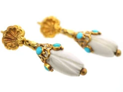 Regency 15ct Gold, White Coral & Turquoise Earrings 11 Regency 15ct Gold, White Coral & Turquoise Earrings -Antique Jewellery Company DSC04452