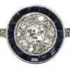Art Deco Platinum Target Ring Set With Diamonds & Sapphires
