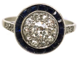 Art Deco Platinum Target Ring Set With Diamonds & Sapphires -Antique Jewellery Company DSC04483