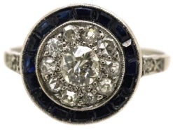 Art Deco Platinum Target Ring Set With Diamonds & Sapphires -Antique Jewellery Company DSC04485
